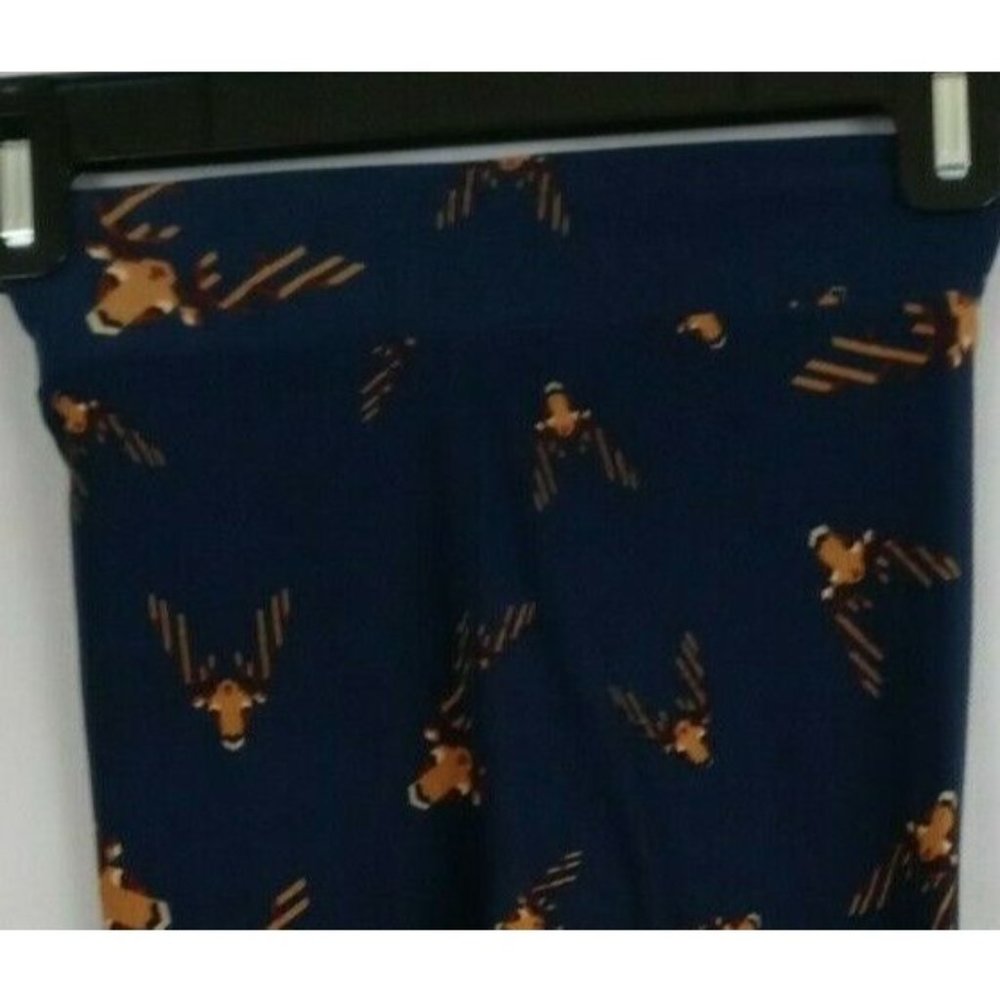 New LuLaRoe Leggings Blue With Light Brown Deer Design Kids Size L/XL